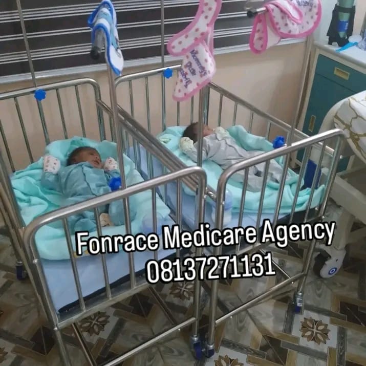 Twin newborns resting in the nursery after a safe delivery